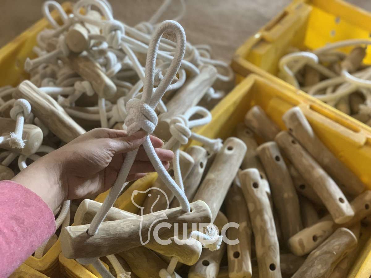 Natural cotton rope and coffee wood dog toy made in Vietnam by CWDC