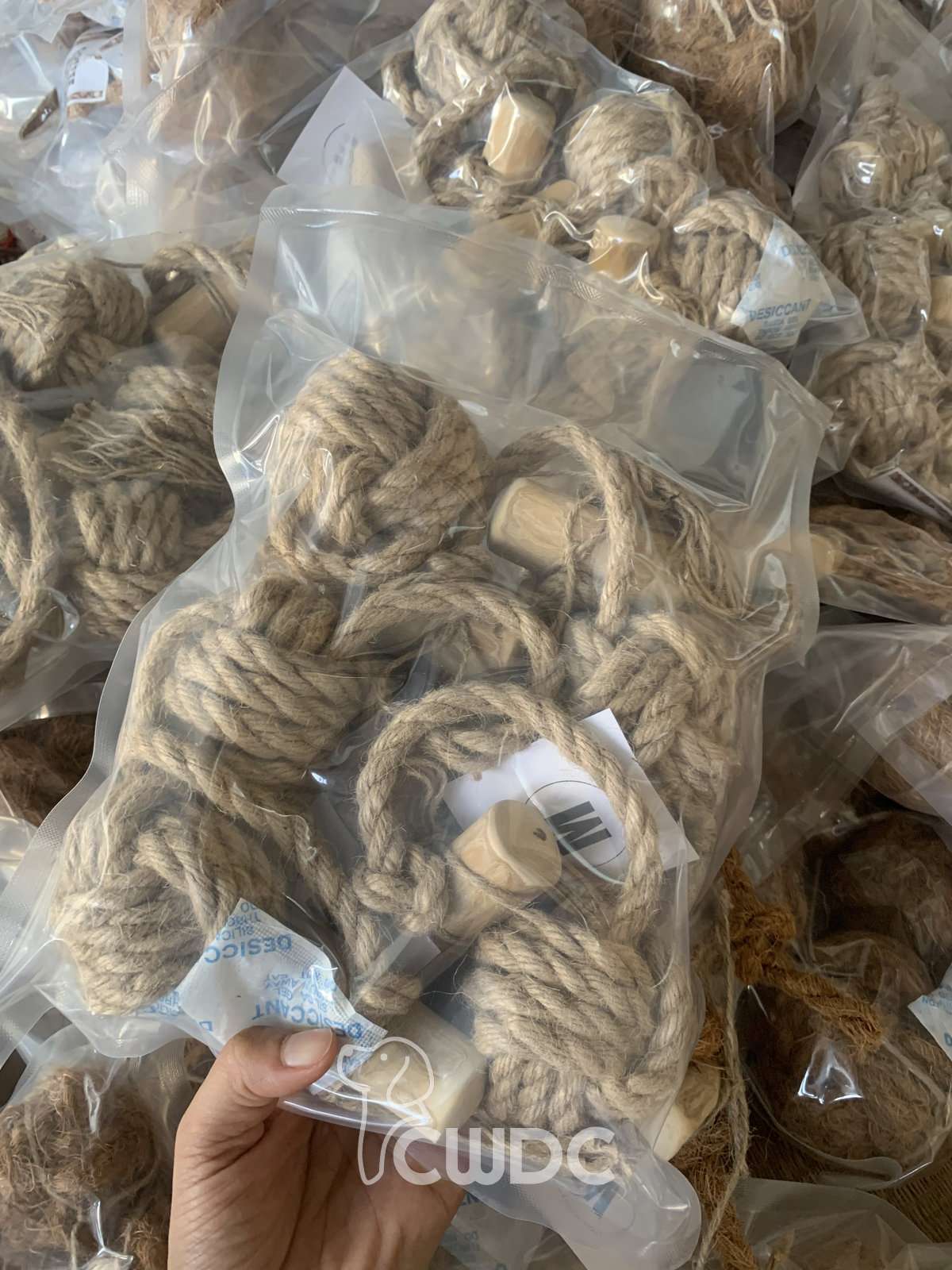 Coffee Wood Hemp Rope Dog Toy natural materials close-up from CWDC Vietnam